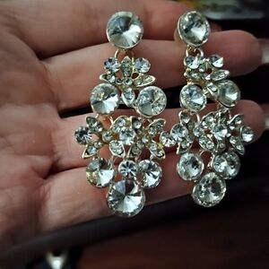 Vintage Rivoli Rhinestone Dangle Post Earrings